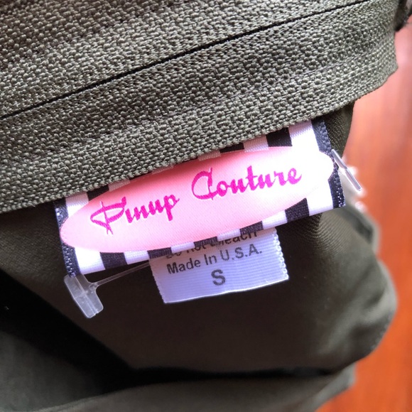 PINUP COUTURE ONE SHOULDER OLIVE GREEN PENCIL DRES - Picture 5 of 7